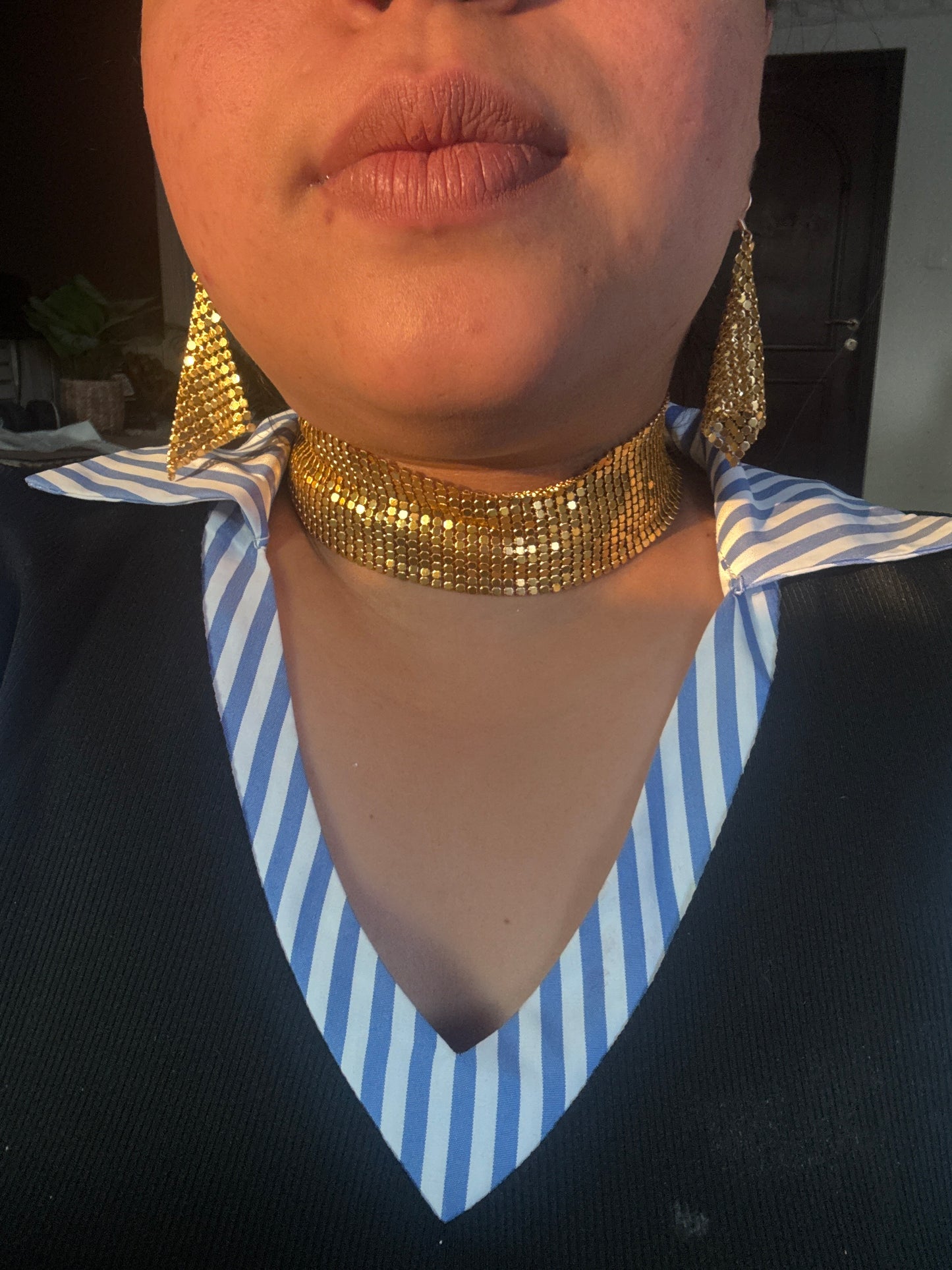 Gold rhinestone choker set