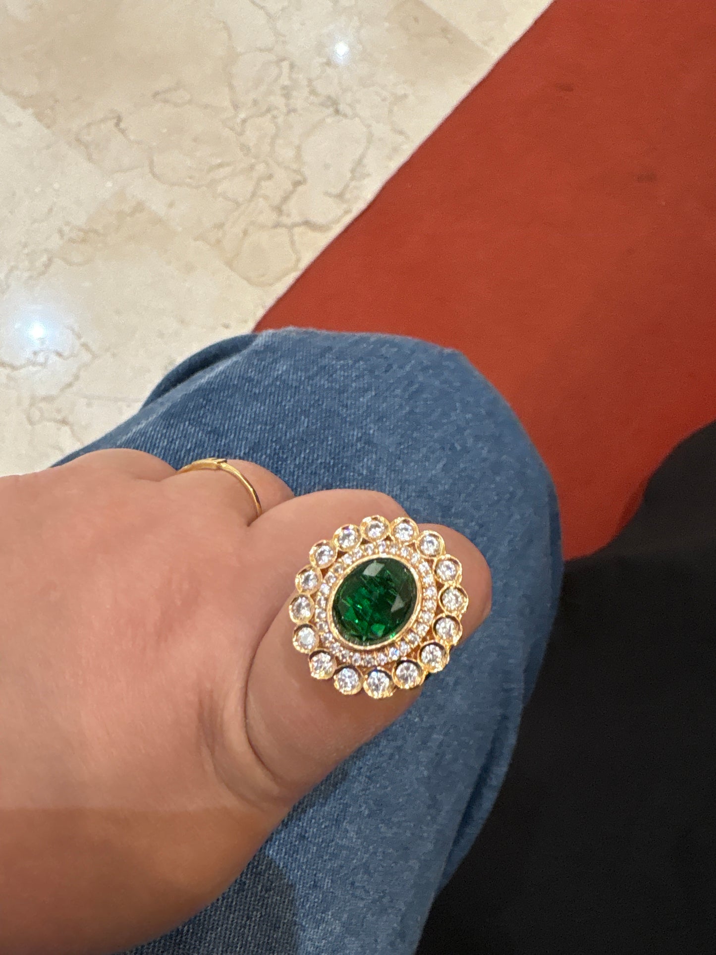 Emerald green diamond ring