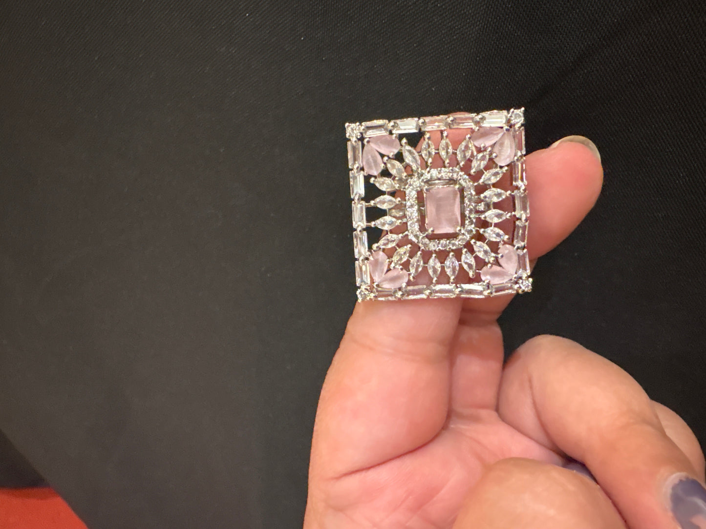 Square pink diamond ring