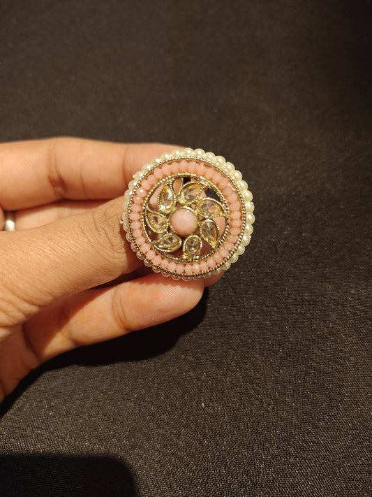 Pink Kundan Ring